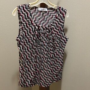 Jones New York Black and Hot Pink Geometric Blouse